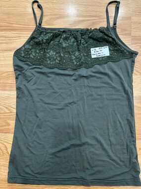 L72.    Lace-Trim Spaghetti Strap Cami Tank Top - Olive